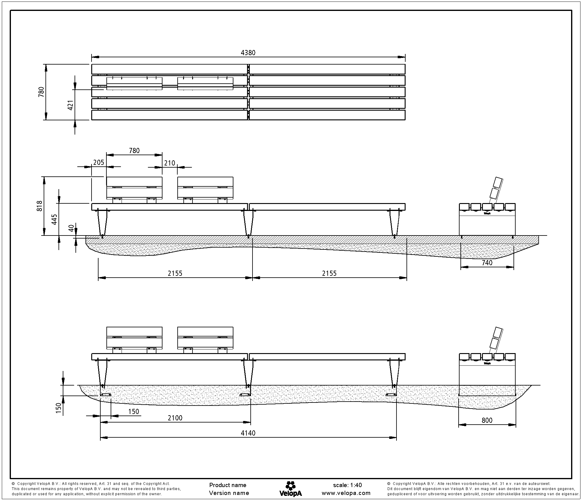 Robust Line Bank doppelseitig Stahl mit Rückenlehne