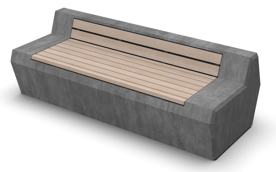 Rino Bank aus nachhaltigem Beton und Holzsitz mit Rückenlehne