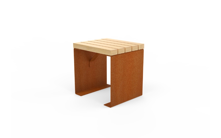 LINN Hocker/Beistelltisch Cortenstahl und Holz