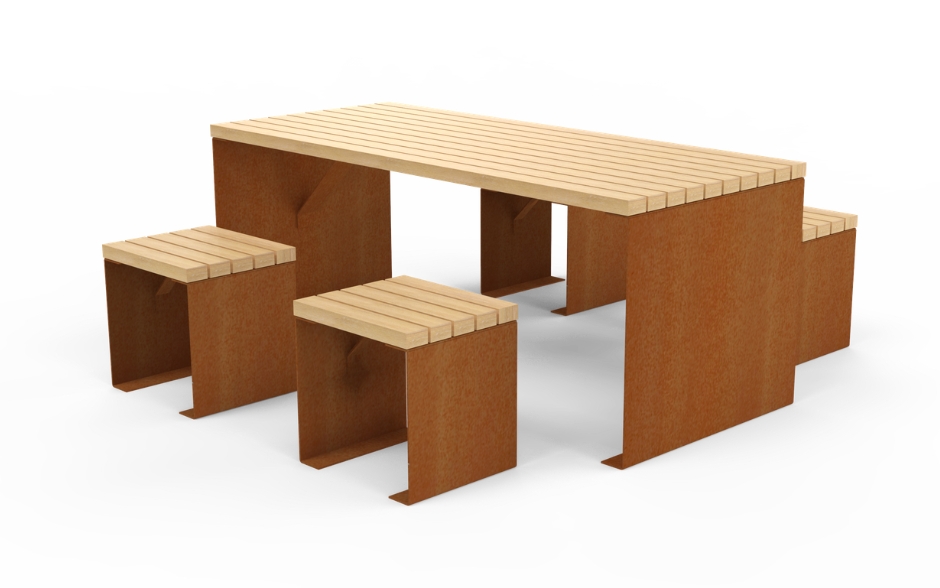 LINN Picknickset Cortenstahl und Holz