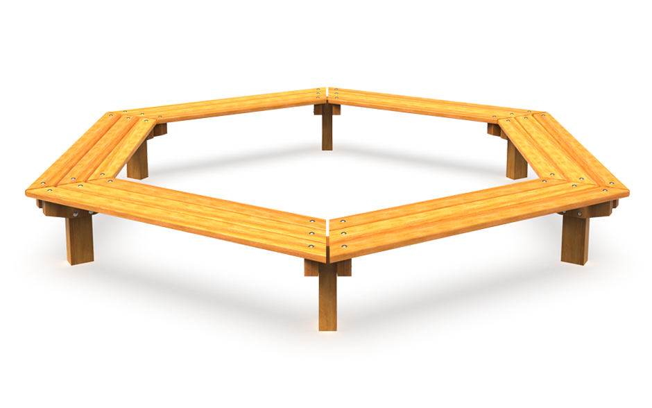 Timberstyle Sechskantbank und Teilabschnitte Holz ohne Rückenlehne