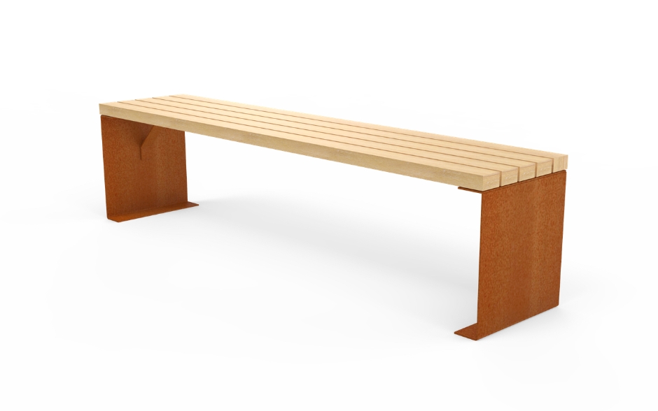 LINN Bank Cortenstahl und Holz ohne Rückenlehne