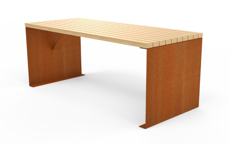 LINN Tisch Cortenstahl und Holz
